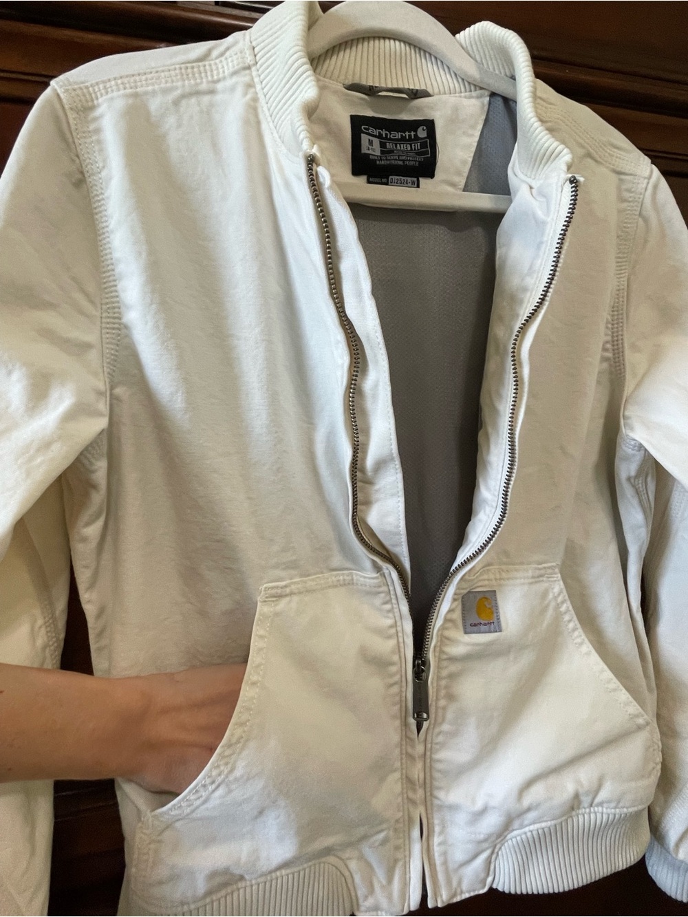 CARHARTT Women’s Crawford Bomber Jacket Coat, Ivory, Zip Up, SIZE S - Picture 7 of 11